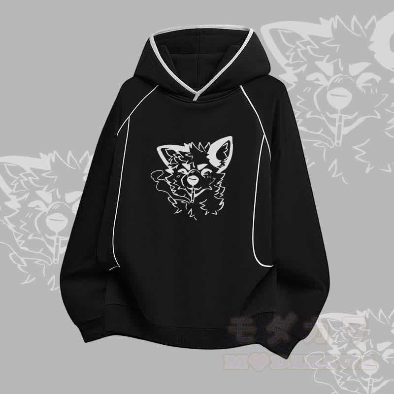 MODAKAWA X atka Fox Smoking Graphic Raglan Sleeve Oversized Pullover Hoodie - Schwarz - 3XL - image 3
