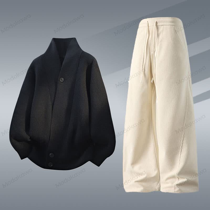 Zweiteiliges Set aus Strickjacke, Cordhose und Cardigan - Satz D - 4XL - image 4