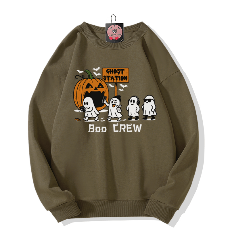 BOO CREW Sweatshirt mit Kürbis- und Geistergrafik und Rundhalsausschnitt - Khaki - 5XL - image 7