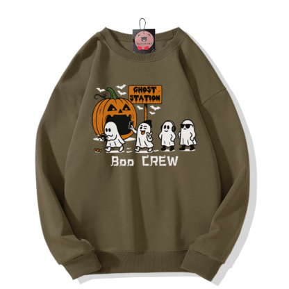 BOO CREW Sweatshirt mit Kürbis- und Geistergrafik und Rundhalsausschnitt - Khaki - 5XL - image 7