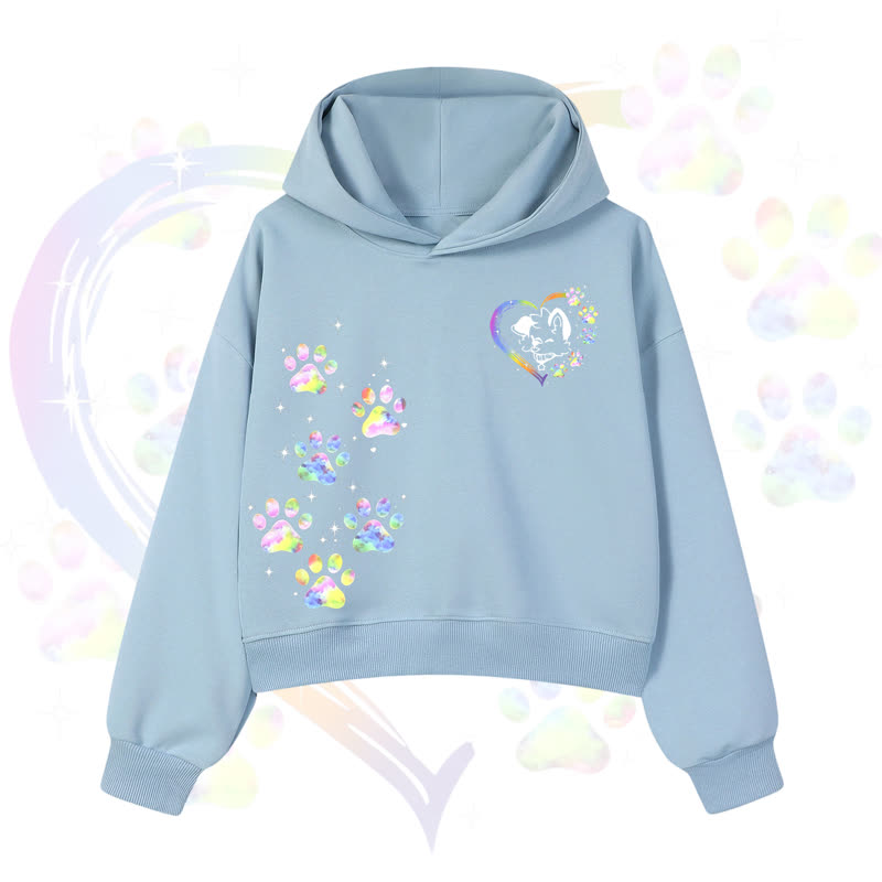 MODAKAWA X popipeko Kawaii Regenbogen-Hundepfotenabdruck Cropped Hoodie - Blue - 3XL - image 3