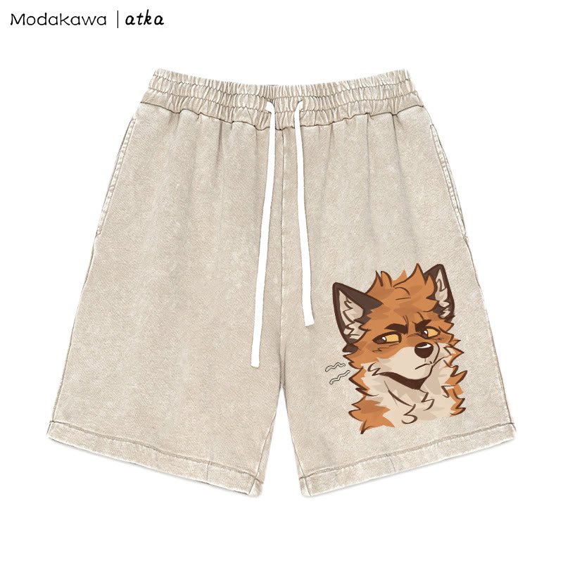 Freche Shorts mit Fuchsgesicht-Grafik im Vintage-Look - Aprikose - 3XL - image 3