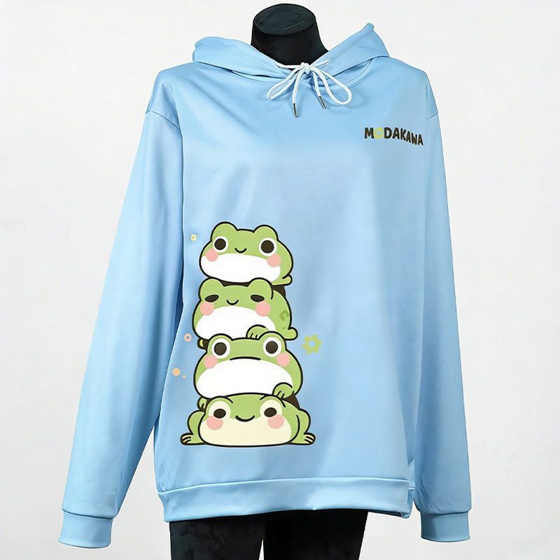 Modakawa-Hoodie mit gestapeltem Frosch-Buchstabenprint (locker) - Blue - 6XL - image 5