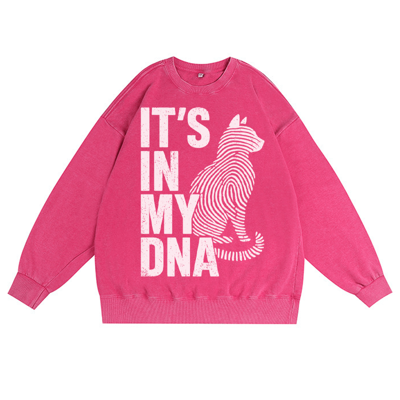 IT'S IN MY DNA Katzenliebhaber Unisex Vintage Washed Sweatshirt Fingerabdruck Grafik Crewneck Pullover - Rosenrot - 3XL - image 5