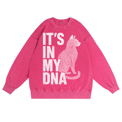 IT'S IN MY DNA Katzenliebhaber Unisex Vintage Washed Sweatshirt Fingerabdruck Grafik Crewneck Pullover - Rosenrot - 3XL - image 5