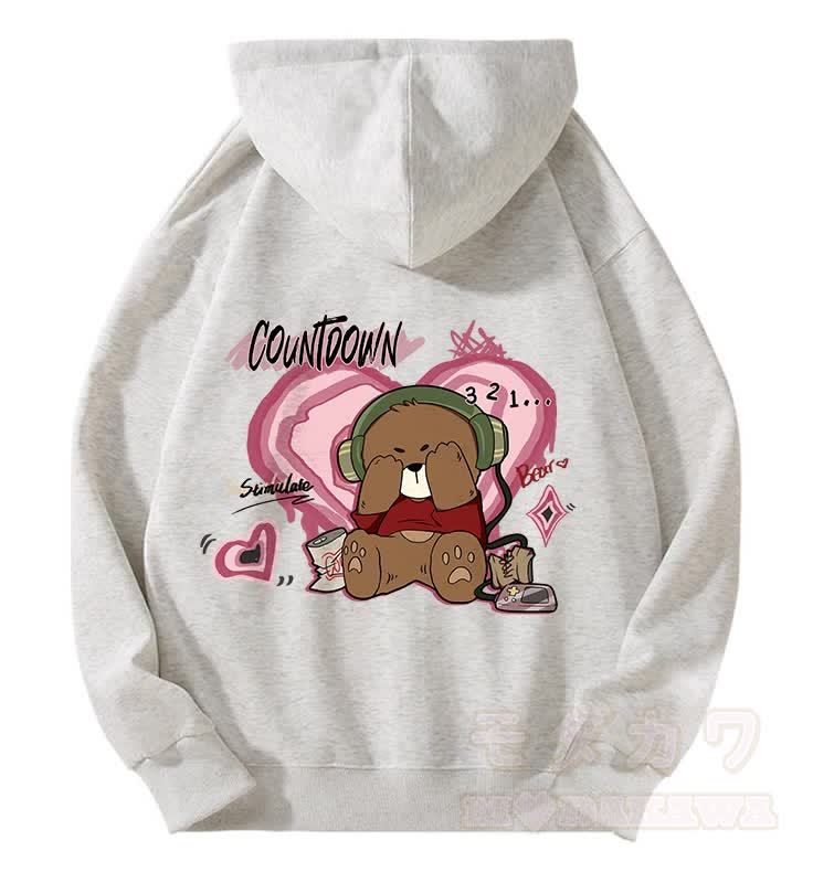MODAKAWA COUNTDOWN Kapuzenpullover mit Bärenmotiv und Fleece-Futter, Kapuze und Reißverschluss - Hellgrau - 5XL - image 3
