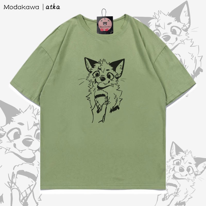 MODAKAWA X atka Fuchs isst Eiscreme Grafik-T-Shirt - Green - 5XL - image 3