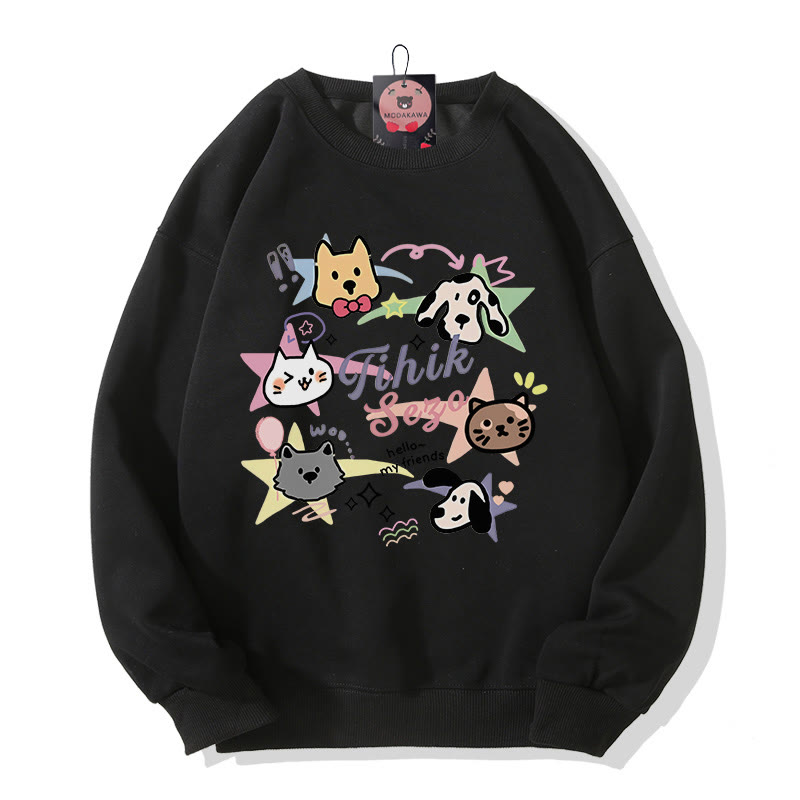 Modakawa Sweatshirt mit Rundhalsausschnitt und Katzenwelpen-Print - Black - 5XL - image 4