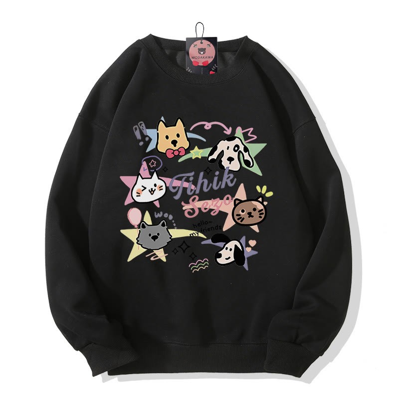Modakawa Sweatshirt mit Rundhalsausschnitt und Katzenwelpen-Print - Black - 5XL - image 4