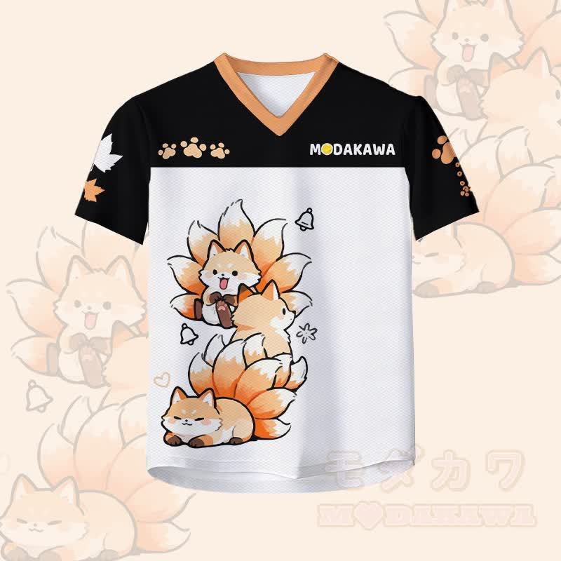 Modakawa Vintage Mesh Jersey T-Shirt mit neunschwänzigem Fuchs-Nummerngrafik - image 3