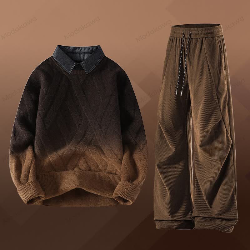 Zweiteiliger Pullover in Strickoptik mit Lagenlook und Cordhose - Satz G - 3XL - image 7