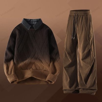 Zweiteiliger Pullover in Strickoptik mit Lagenlook und Cordhose - Satz G - 3XL - image 7