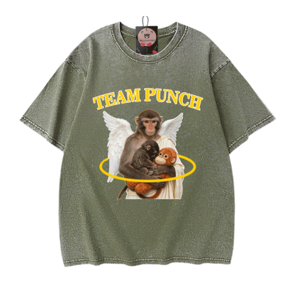 TEAM PUNCH Angel Monkey Graphic Modakawa Unisex Vintage Washed T-Shirt - Green - 5XL - image 10
