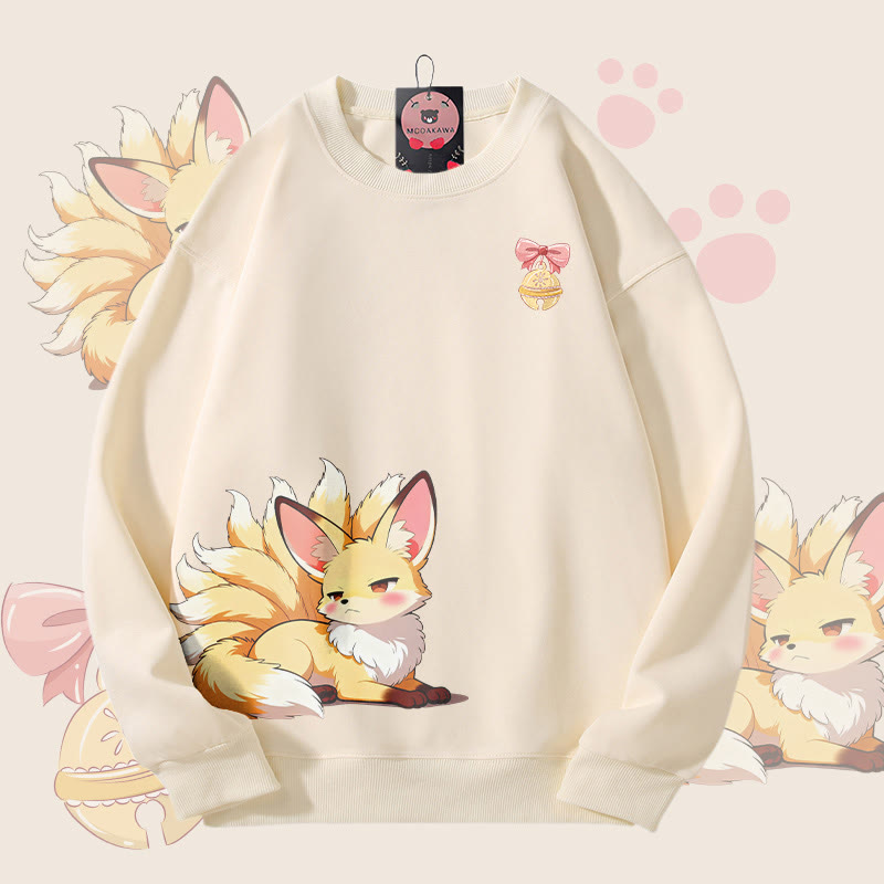 MODAKAWA Unisex-Sweatshirt mit frechem neunschwänzigem Fuchs-Motiv - Beige - 5XL - image 2