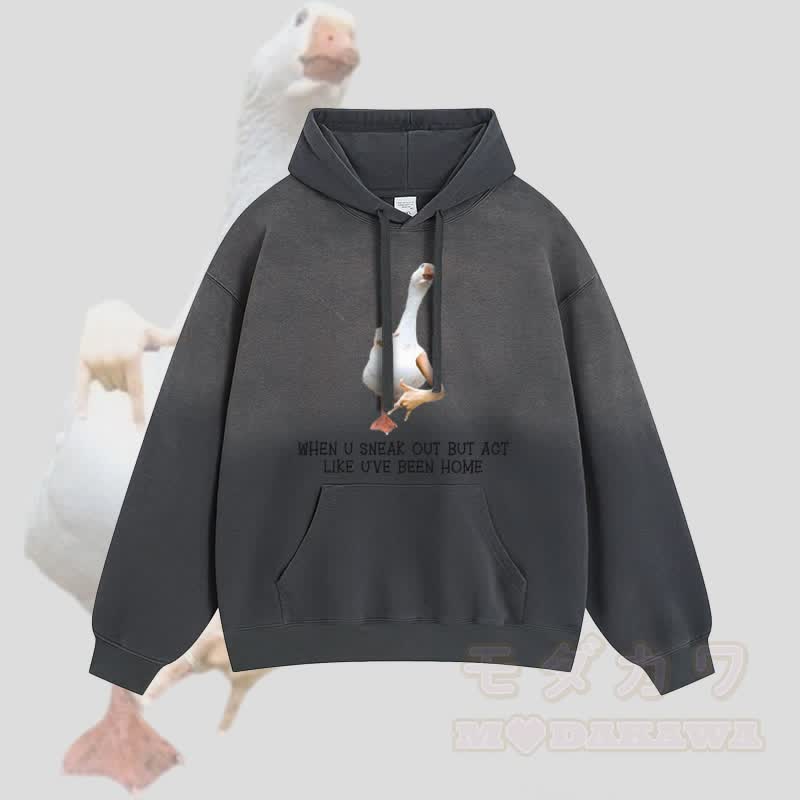 Wenn du dich rausschleichst, aber so tust, als wärst du zu Hause gewesen – Gänse-Graphic-Gradient-Streetwear-Hoodie - Dunkelgrau - 2XL - image 3