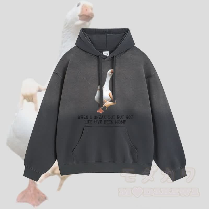 Wenn du dich rausschleichst, aber so tust, als wärst du zu Hause gewesen – Gänse-Graphic-Gradient-Streetwear-Hoodie - Dunkelgrau - 2XL - image 3