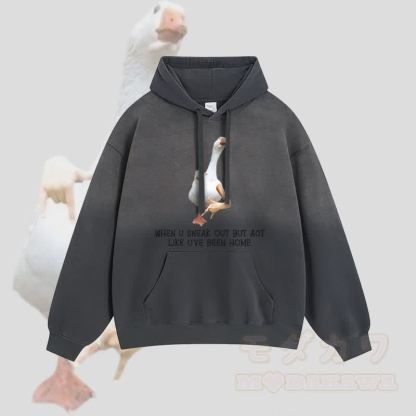 Wenn du dich rausschleichst, aber so tust, als wärst du zu Hause gewesen – Gänse-Graphic-Gradient-Streetwear-Hoodie - Dunkelgrau - 2XL - image 3