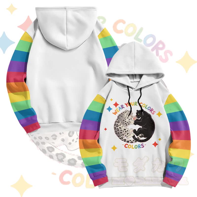 Zeig deine Farben! Modakawa Pullover-Hoodie mit Regenbogen-Geparden-Modikation - Weiß - 6XL - image 3