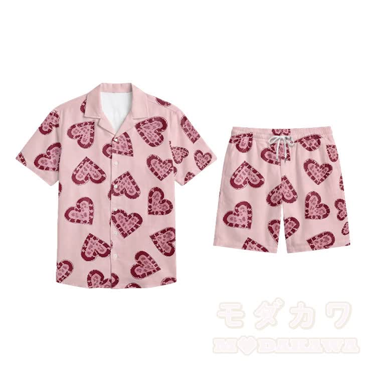 Bedrucktes Modakawa Hemd & Shorts Urlaubsset - Pink A - 5XL - image 13