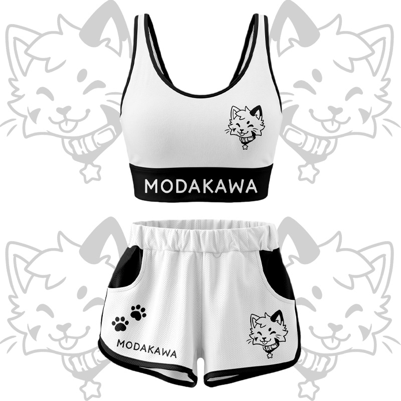 Kitty Graphic Crop Tank Sport Top Shorts Bikini Modakawa Matching Outfit - White Set - 5XL - image 12