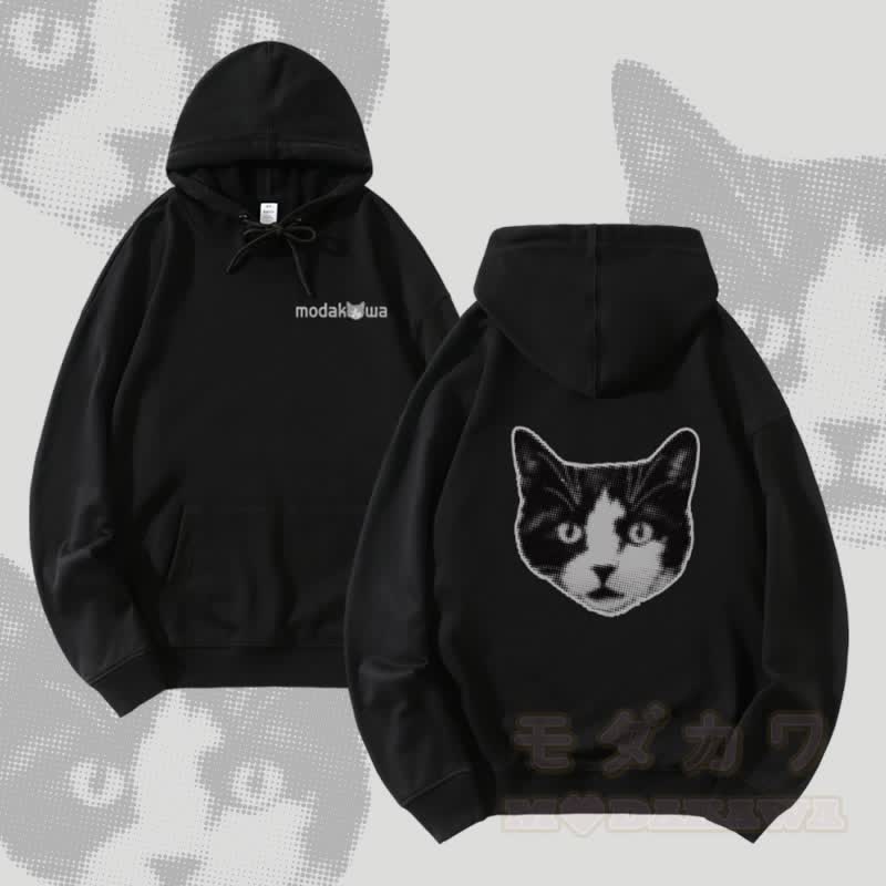MODAKAWA Streetwear Pullover Hoodie mit Schockkatzen-Motiv - Schwarz - 5XL - image 4