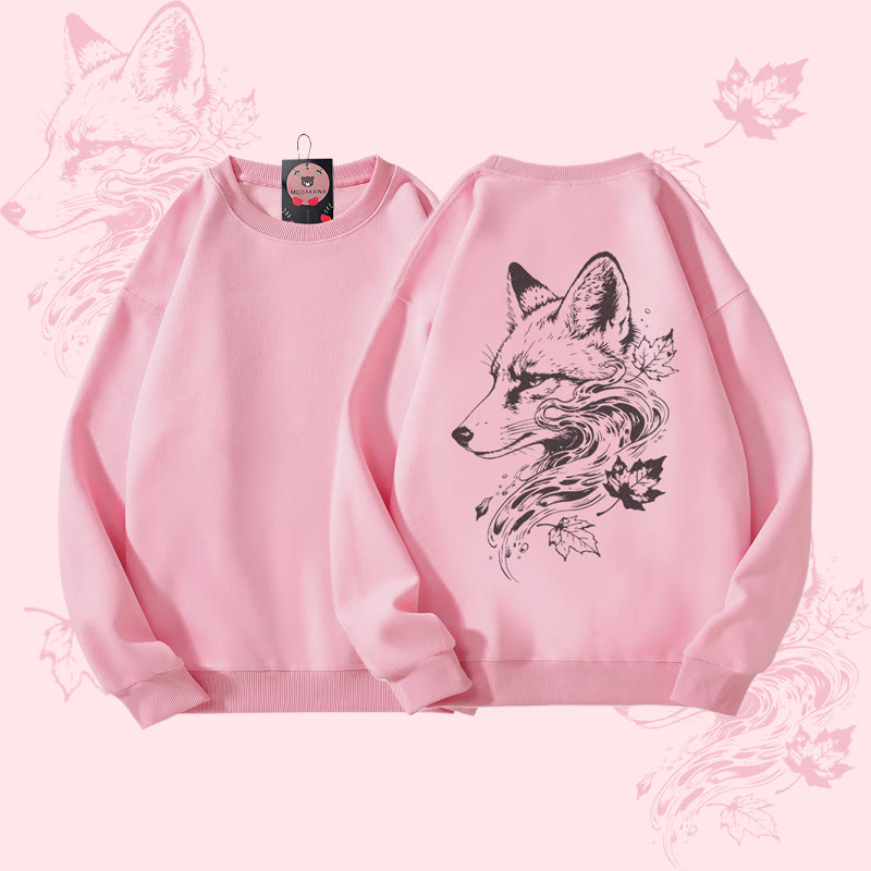 MODAKAWA Unisex-Sweatshirt mit Blätter- und Fuchsmotiv - Pink - 5XL - image 4