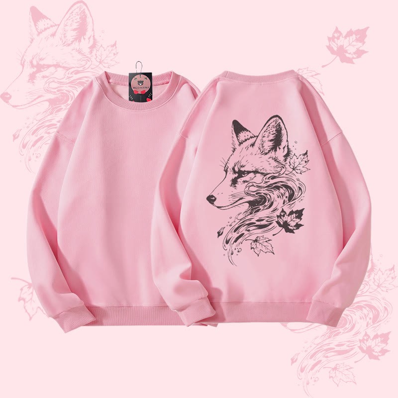 MODAKAWA Unisex-Sweatshirt mit Blätter- und Fuchsmotiv - Pink - 5XL - image 4
