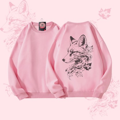 MODAKAWA Unisex-Sweatshirt mit Blätter- und Fuchsmotiv - Pink - 5XL - image 4
