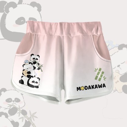 Panda Bamboo Graphic Modakawa Gradient Shorts - Pink - 5XL - image 3