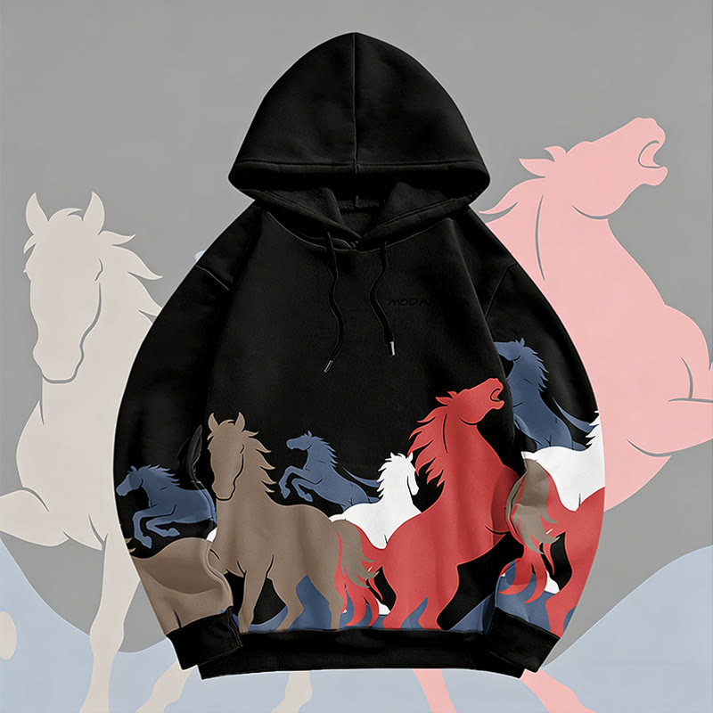 MODAKAWA Pullover-Hoodie mit Allover-Print eines galoppierenden Pferdes - image 6