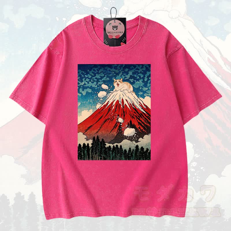 MODAKAWA Volcano Anime Grafik Vintage Washed 100% Baumwolle T-Shirt - Rosenrot - 3XL - image 7