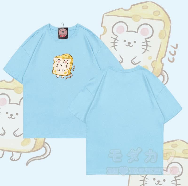 Modakawa T-Shirt mit Käsemaus-Motiv, 100 % Baumwolle - Himmelblau - 5XL - image 7