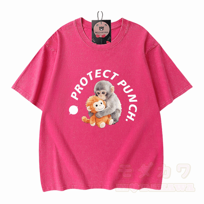 PROTECT PUNCH Umarmungsaffen-Grafik Modakawa Unisex Vintage Washed T-Shirt - Rosenrot - 5XL - image 7