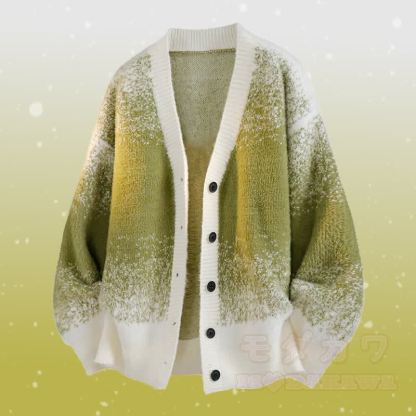 Zweiteiliger Cardigan mit Farbverlauf, Strickjacke, Hosen mit Taschen - Grüner Pullover - 3XL - image 9
