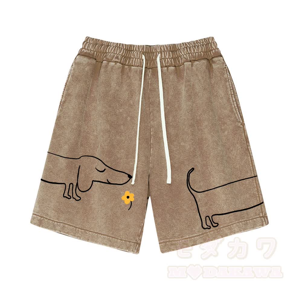 Modakawa Vintage-Shorts mit niedlichem Welpenmotiv - Braun - 3XL - image 6