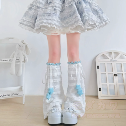 Beinstulpen mit süßer Sternschleife, dünne Socken - Blaue und weiße Socke + blaues Netz - One Size - image 12