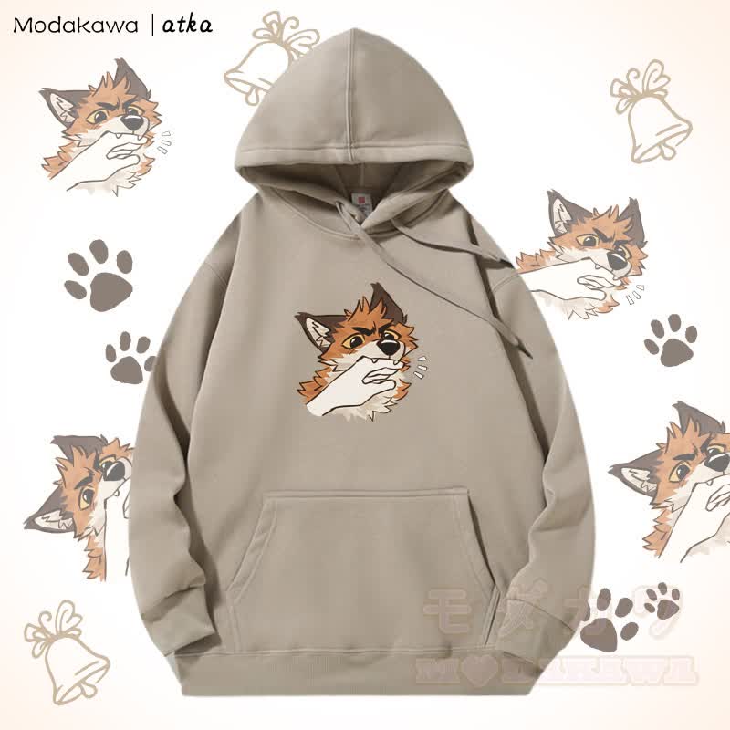 Verspielter Hoodie mit Fuchs-Grafik und Fleecefutter - Helles Khaki - 5XL - image 6