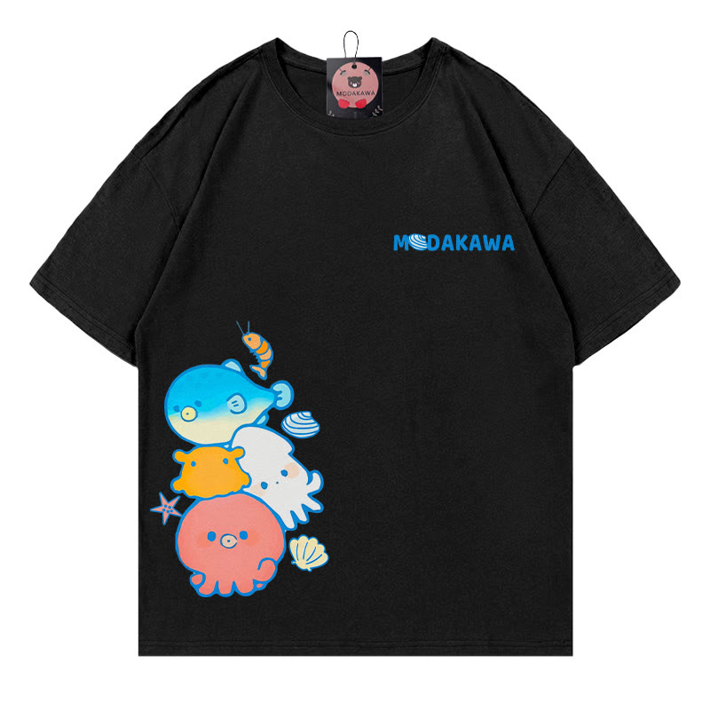 Modakawa T-Shirt mit Oktopus-Fisch-Buchstabenprint - Black - 5XL - image 3