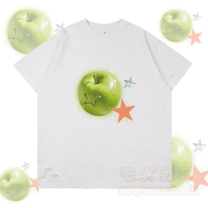 Grünes Apfelstern-Grafik-Modakawa-Zerrissenes T-Shirt - Weiß - 2XL - image 3