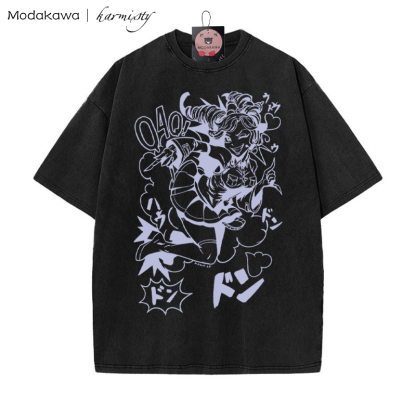 Tanzendes Mädchen Grafik Unisex Vintage Washed T-Shirt - Schwarz - 5XL - image 3