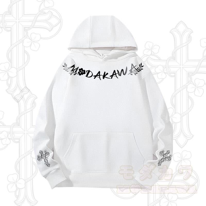MODAKAWA Hoodie mit Blumen-, Kreuz- und Buchstabengrafik (schwerer Stoff) - Weiß - 2XL - image 3