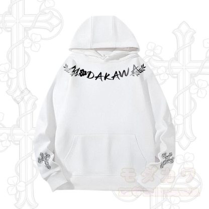 MODAKAWA Hoodie mit Blumen-, Kreuz- und Buchstabengrafik (schwerer Stoff) - Weiß - 2XL - image 3