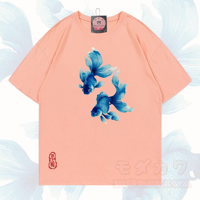MODAKAWA Fisch-Grafik T-Shirt aus 100 % Baumwolle - Pfirsich - 5XL - image 12