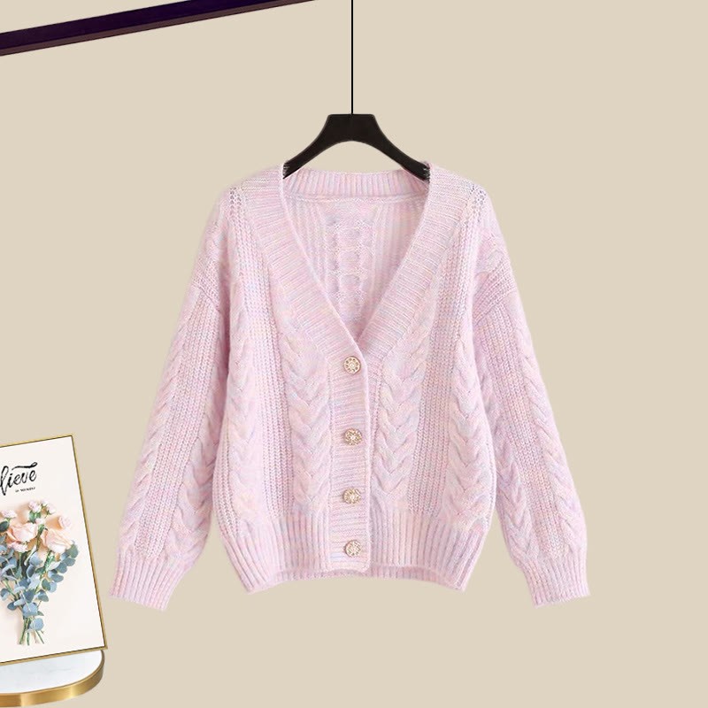 Strickjacke, Perlen-Tüllrock, passendes Outfit - Purple Cardigan Sweater - XL - image 5