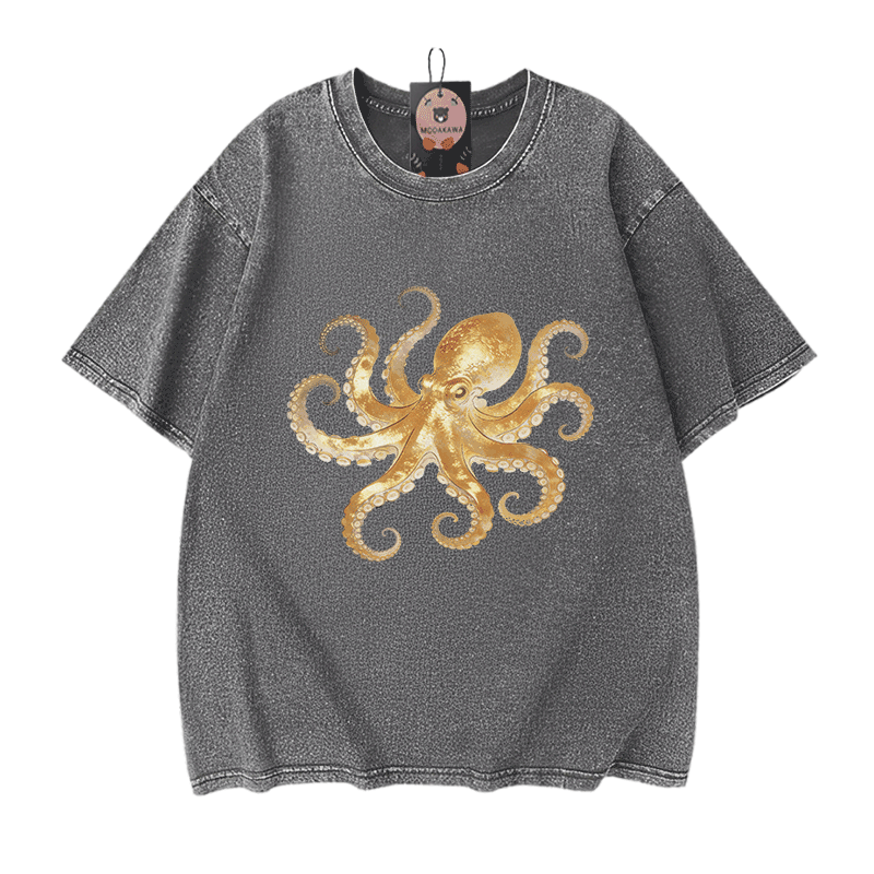 Modakawa Vintage T-Shirt mit Oktopus-Motiv, gewaschen, 100 % Baumwolle - Grey - 5XL - image 9