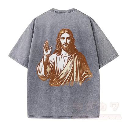 Modakawa Vintage-T-Shirt aus 100 % Baumwolle mit Kreuzporträt-Grafik - image 4