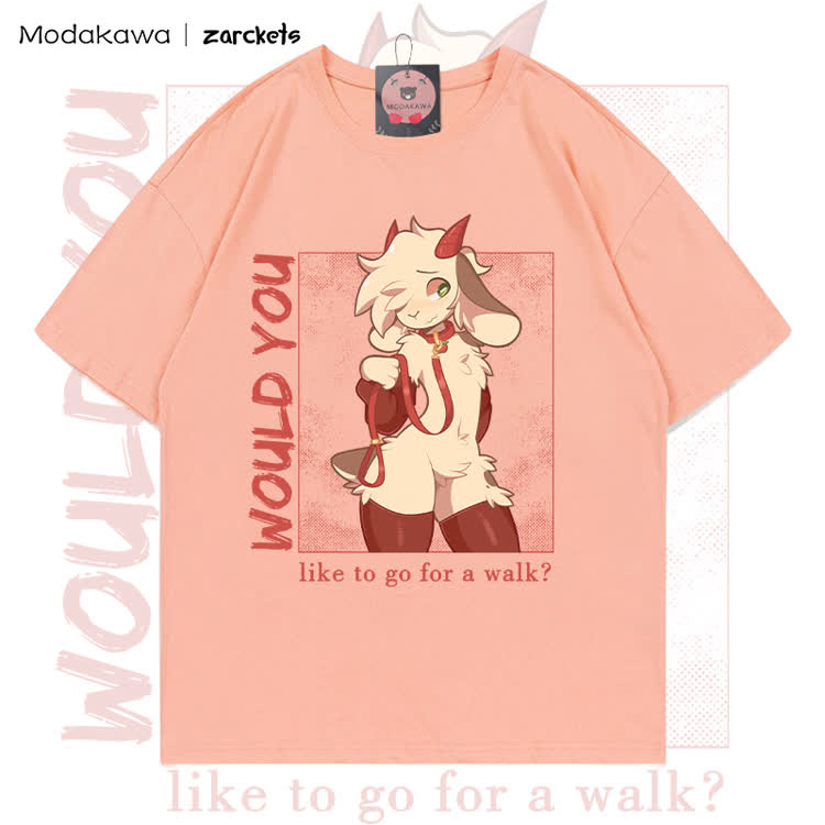 MODAKAWA X zarckets WOULD YOU Ziegen-Charakter-Grafik T-Shirt aus 100 % Baumwolle - Peach - 5XL - image 6