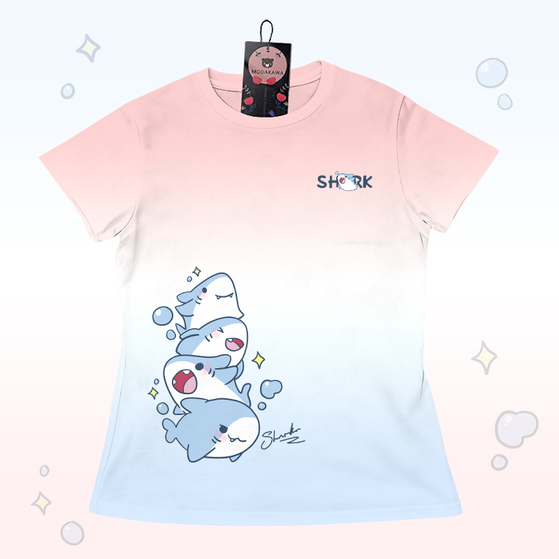 T-Shirt mit Farbverlauf und Hai-Grafik, Shorts mit Buchstabengrafik von Modakawa, passendes Outfit - Pink & Blue T-shirt - 5XL - image 6