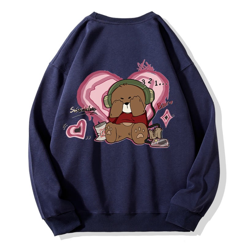 MODAKAWA COUNTDOWN Cover Eyes Bear Graphic Unisex Sweatshirt - Purplish Blue - 5XL - image 4