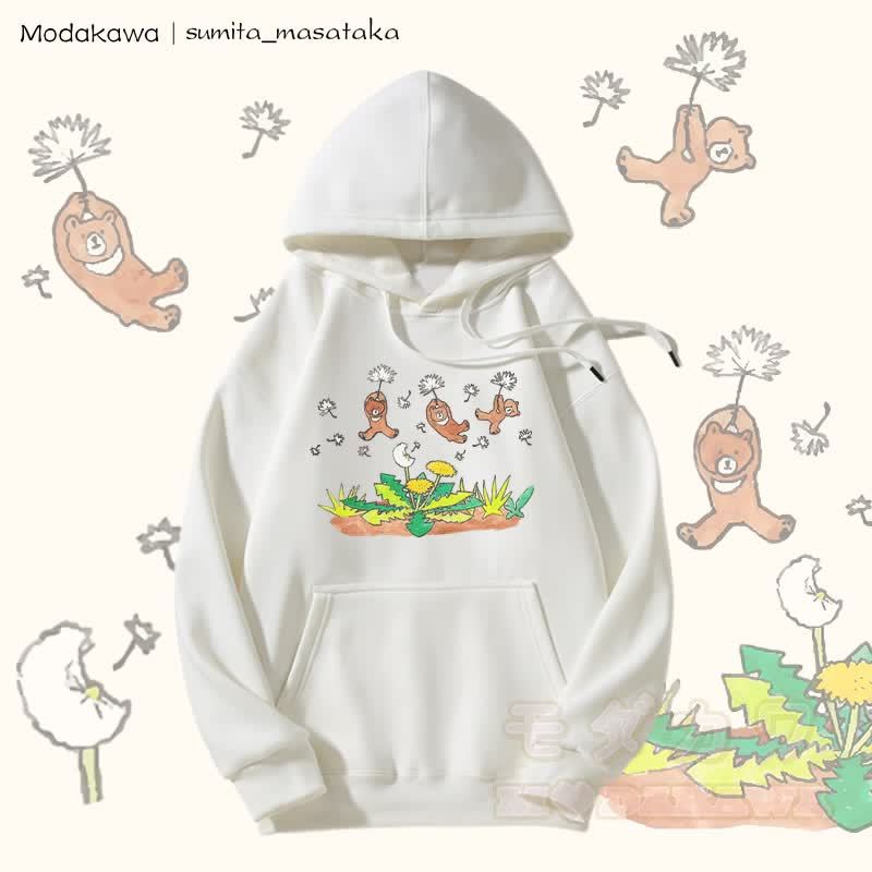 MODAKAWA X sumita_masataka Bären schwimmen mit Löwenzahn Grafik Fleecegefütterter Hoodie - Weiß - 5XL - image 4